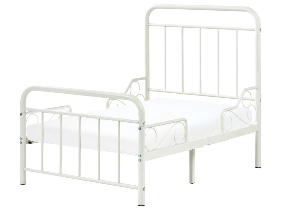 White metal bed frame on a white background
