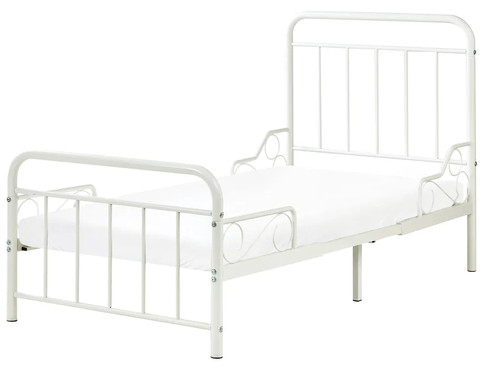 White metal bed frame on a white background