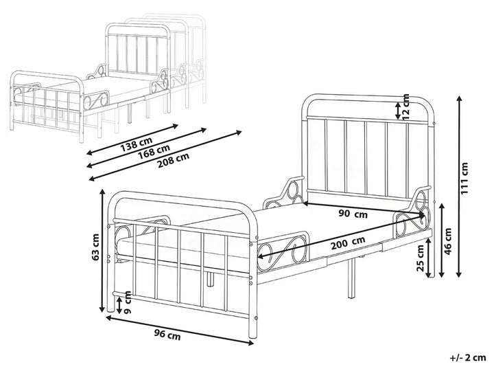 Extendable Kids Bed Metal 90 x 200 cm (EU Single) Black Isamari