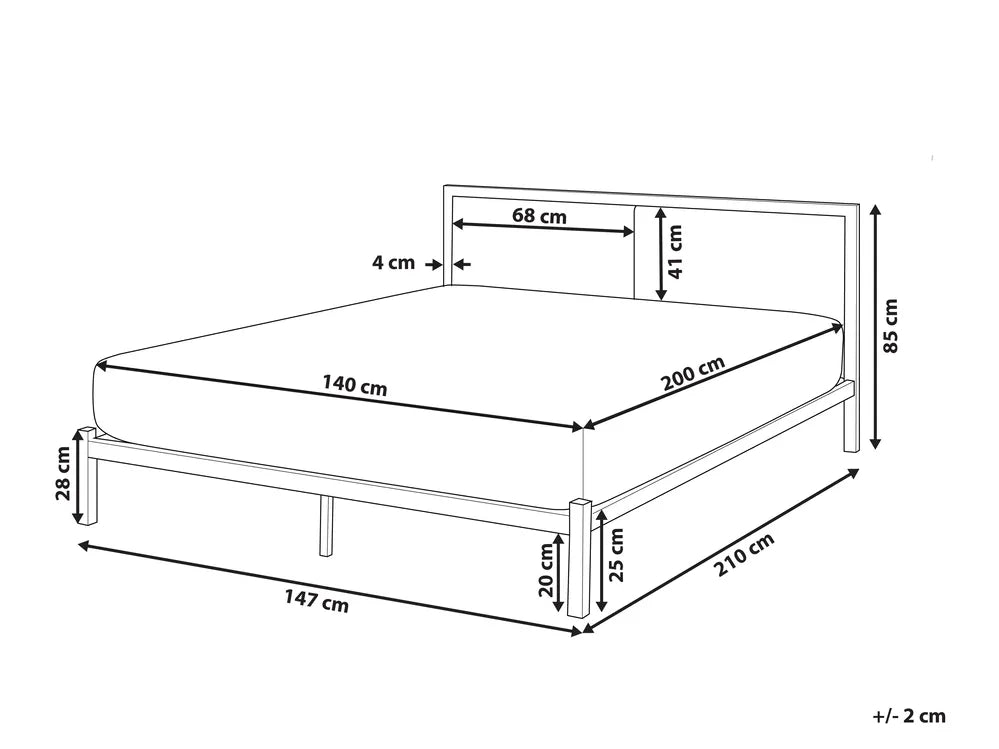 Bed Metal 140 x 200 cm (EU Double) Grey Fawnda