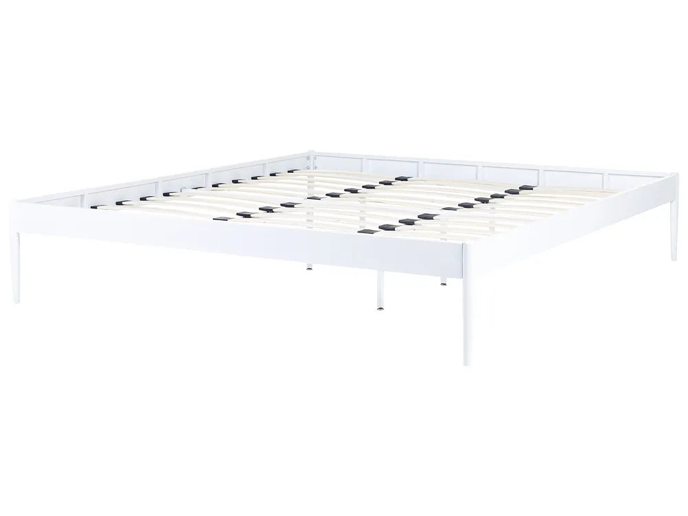 White metal bed frame on a white background