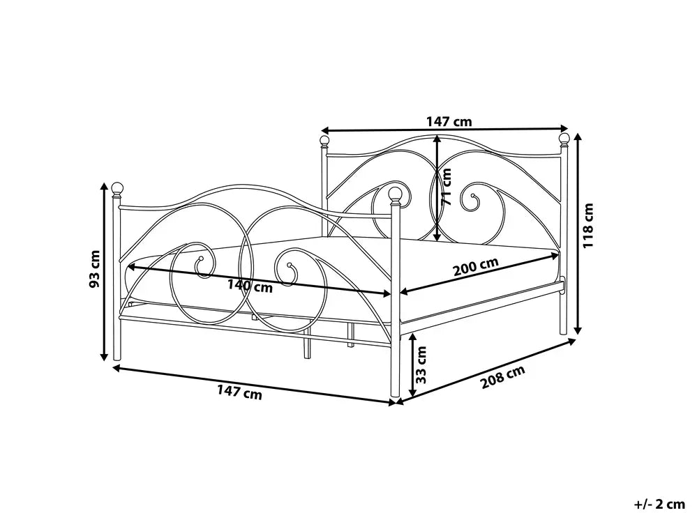 Bed Metal 140 x 200 cm (EU Double) Black Rondo