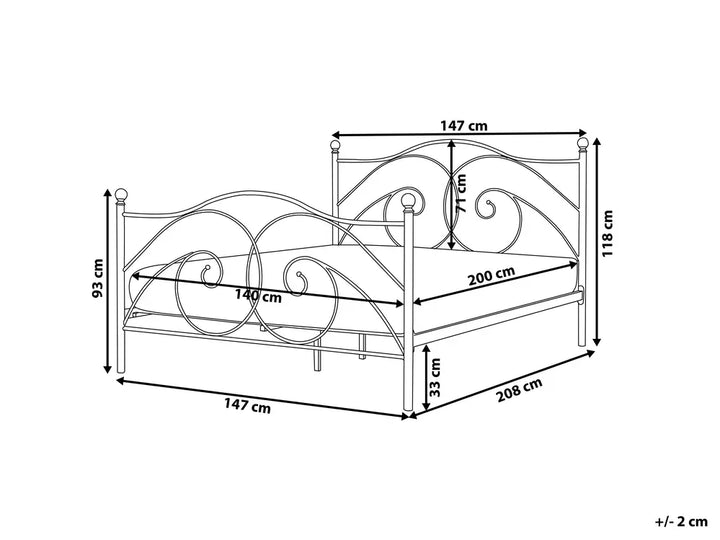 Bed Metal 140 x 200 cm (EU Double) Black Rondo