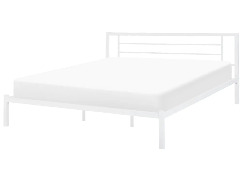 White metal bed frame on a white background