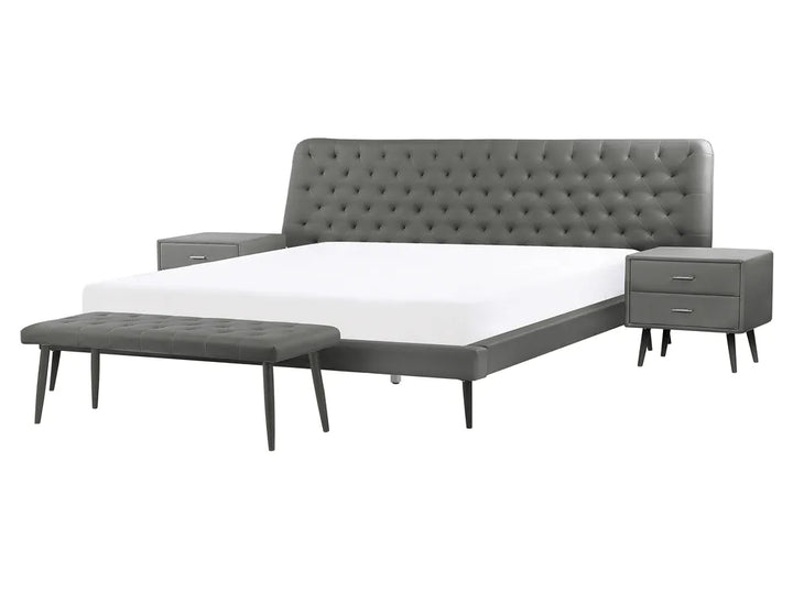 Grey faux leather bedroom set king size