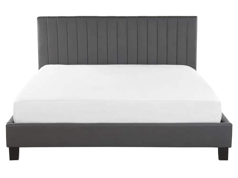 Upholstered bed with black legs grey
