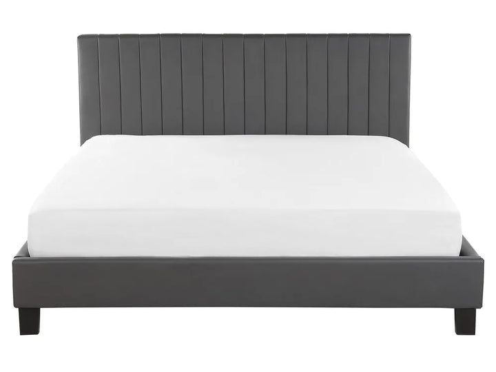 Upholstered bed with black legs grey
