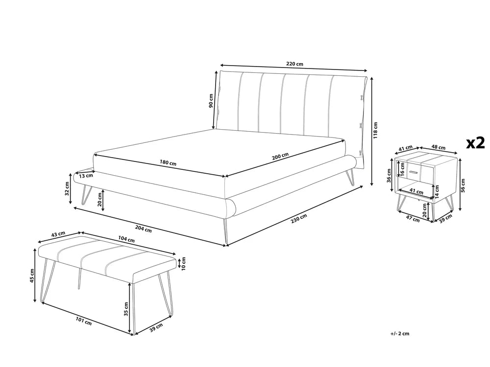 Bedroom Set Faux Leather 180 x 200 cm (EU Super King) Sand Beige Leavitt