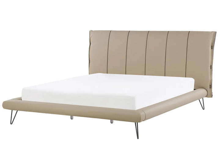 Beige bed with white mattress on a white background