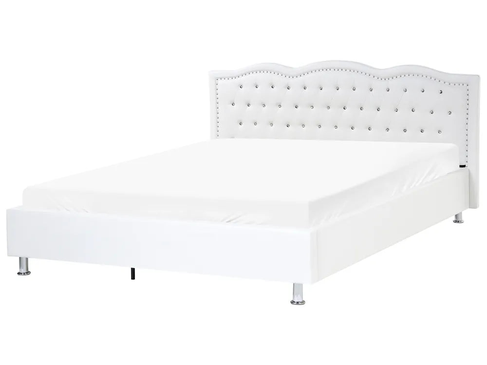 White faux leather super king ottoman bed