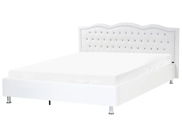 White faux leather super king ottoman bed
