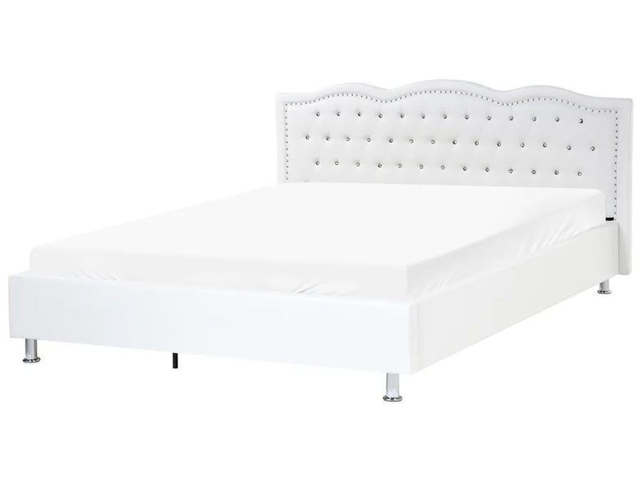 White faux leather super king ottoman bed