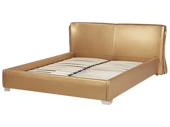 Modern super king leather bed gold