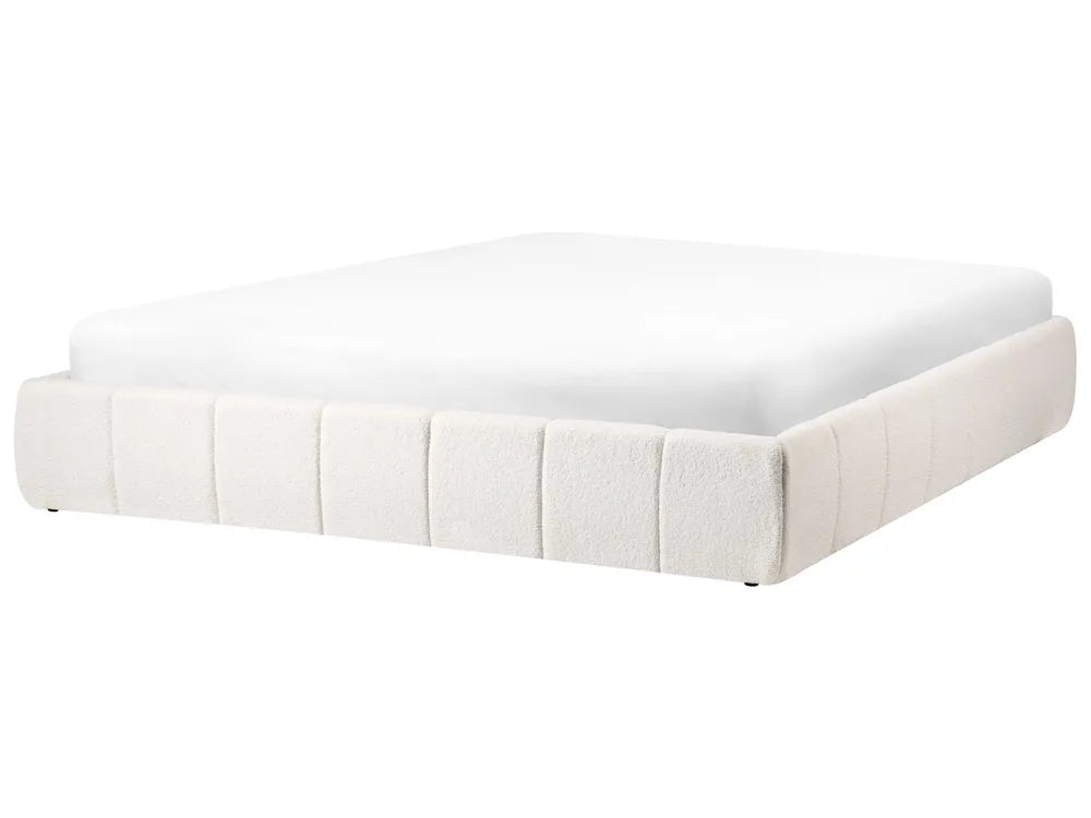 Off-white boucle super king ottoman bed