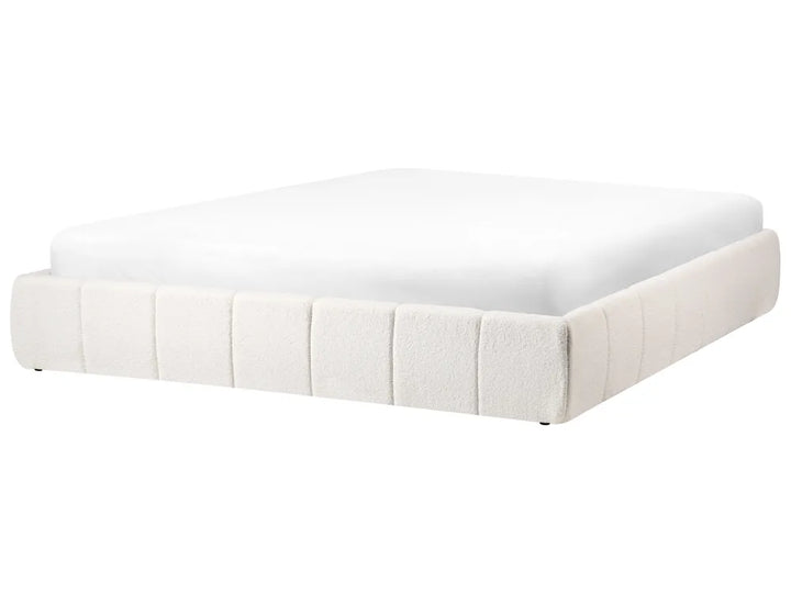 Off-white boucle super king ottoman bed