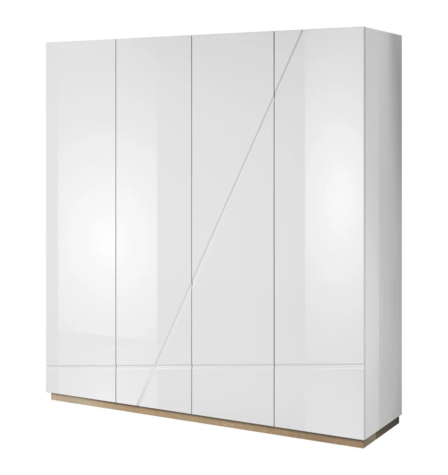 Neat Futura Hinged Door Wardrobe with Hanging Rail in White Gloss & Oak Riviera W200cm