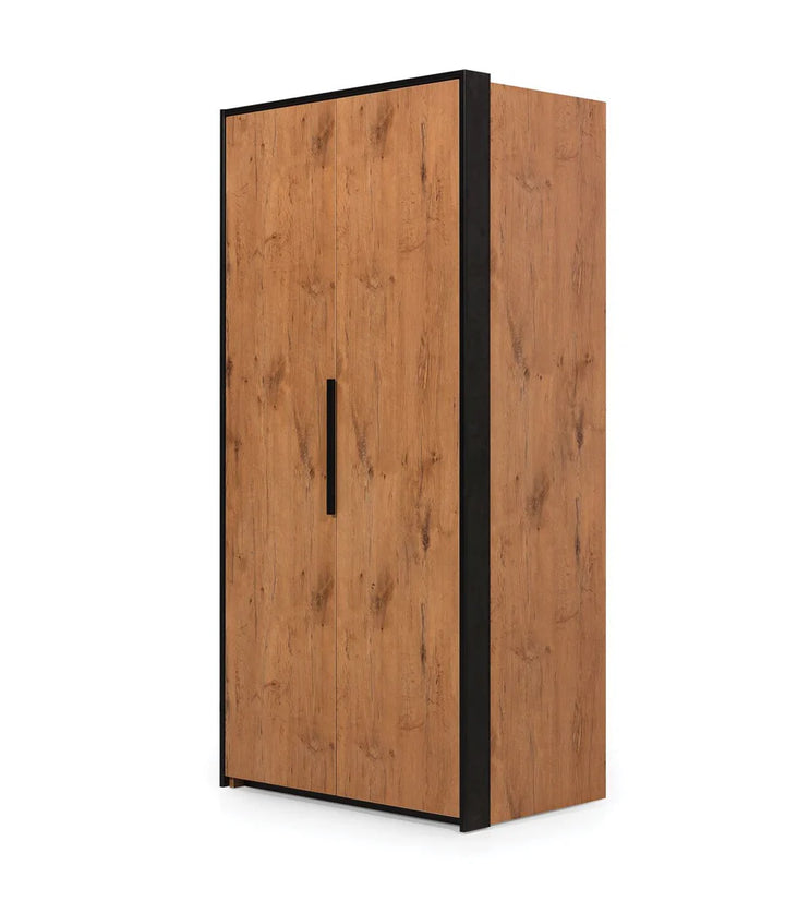 Loft Folding Door Wardrobe Left - Oak Lancelot & Black W104cm