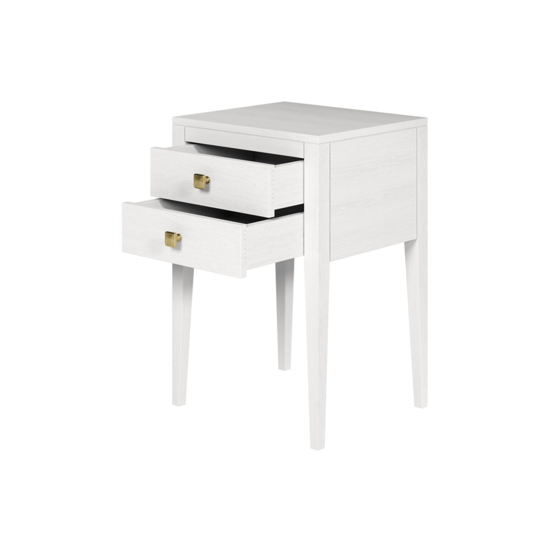 White side table with a drawer on a white background