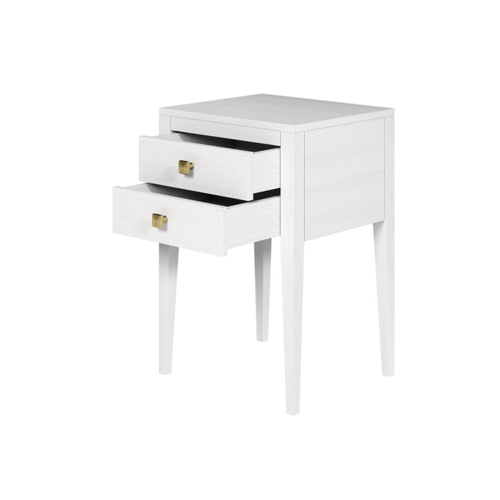 White side table with a drawer on a white background