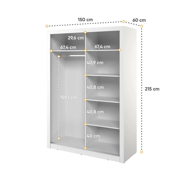 Isabella Sliding Door Wardrobe 150cm White