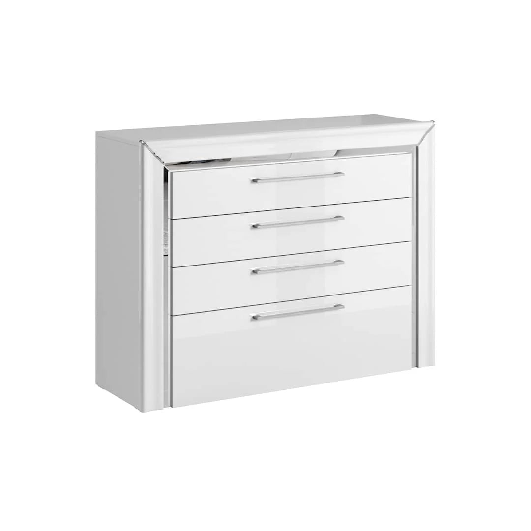 Elegant Arno Chest Of Drawers 1200mm in White & Silver Trimming - Stylish Storage Solution 