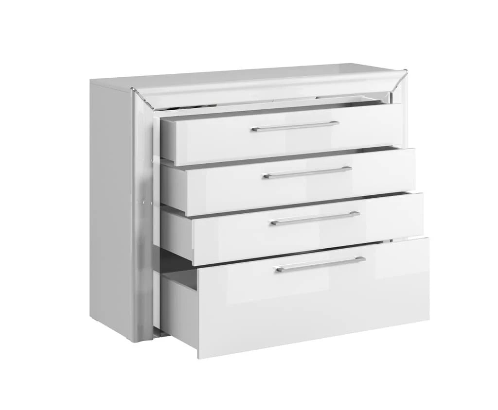 Elegant Arno Chest Of Drawers 1200mm in White & Silver Trimming - Stylish Storage Solution