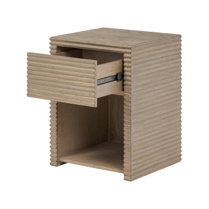 D.I. Designs Wickham Natural Oak Wood Ribbed Square Bedside Table | 1 Drawer
