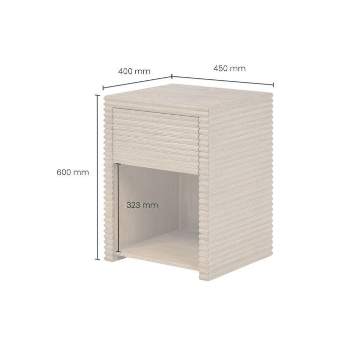 D.I. Designs Wickham Natural Oak Wood Ribbed Square Bedside Table | 1 Drawer