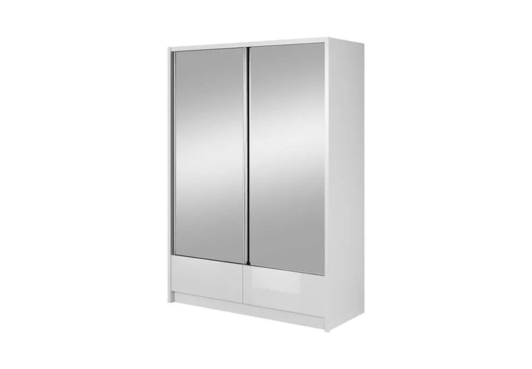 Aria II Mirrored Sliding Two Door Wardrobe 150cm in White Gloss