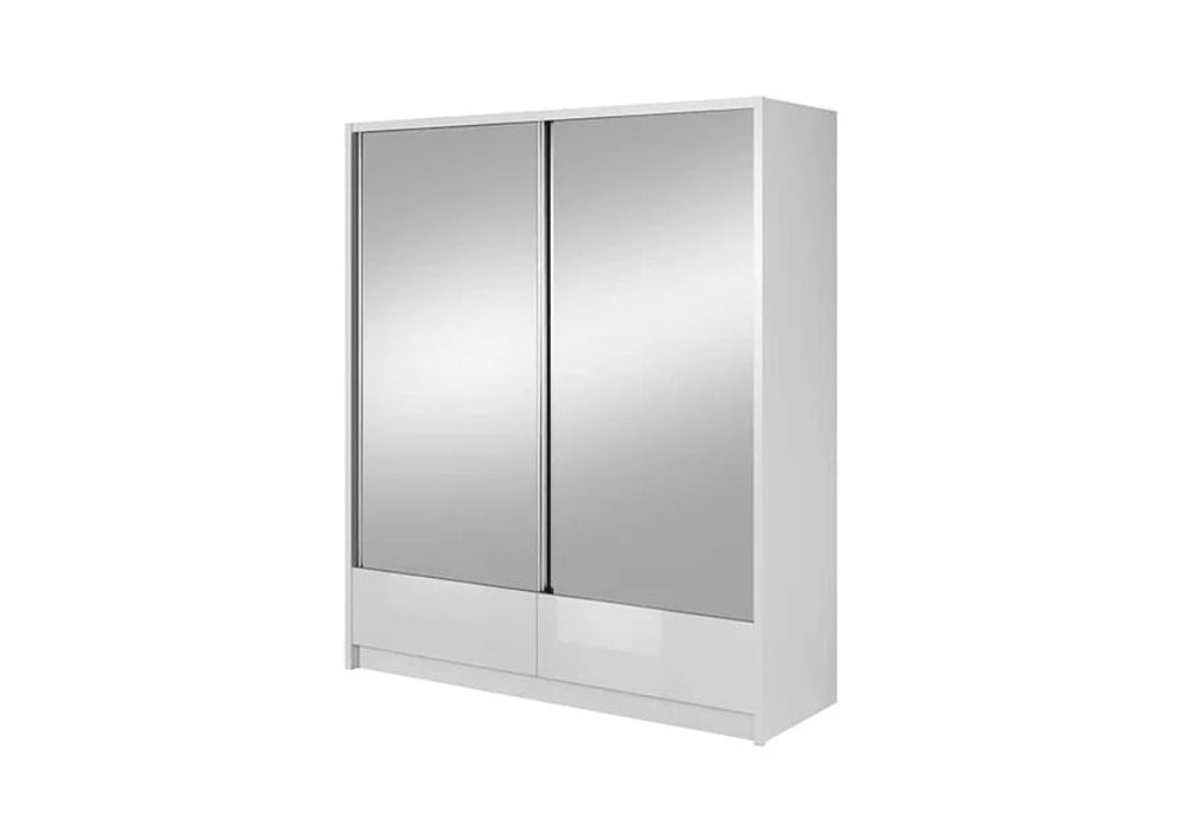 Aria II Mirrored Sliding Two Door Wardrobe 184cm in White Gloss