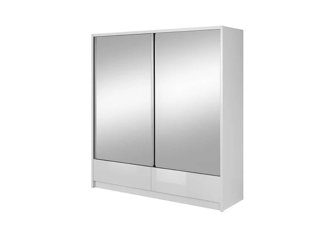 Aria II Mirrored Sliding Two Door Wardrobe 204cm in White Gloss