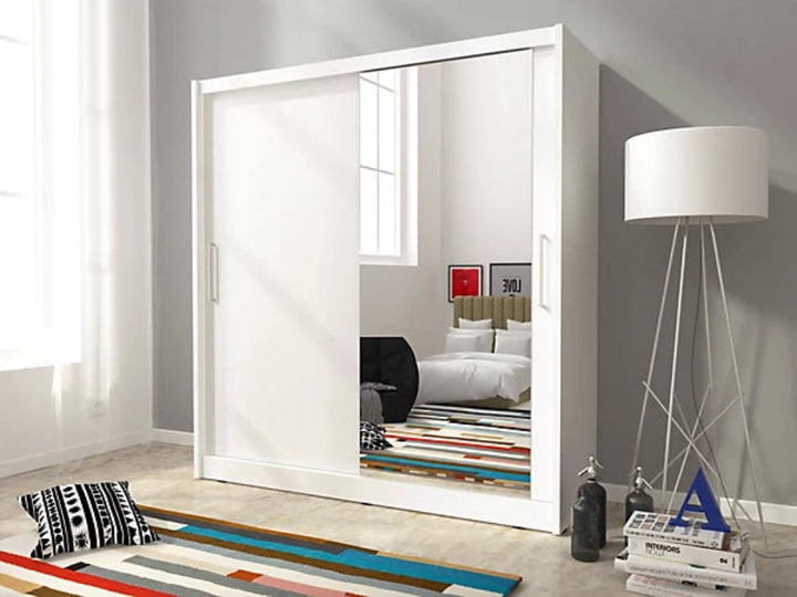 Maja I Sliding Door Wardrobe with Mirror 200cm in White