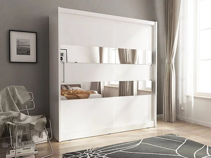 Maja II Mirrored Sliding Door Wardrobe 180cm in White