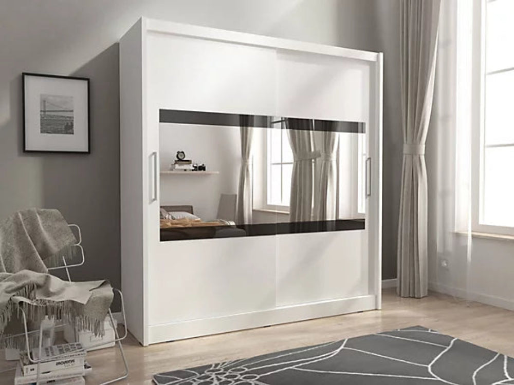 Maja IV Mirrored Sliding Door Wardrobe 200cm in White