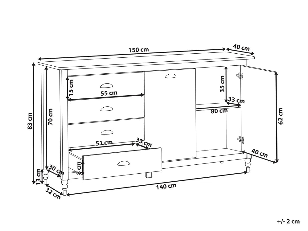 2 Door Sideboard Pine Wood Black Collynns