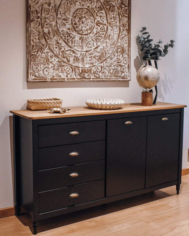 2 Door Sideboard Pine Wood Black Collynns