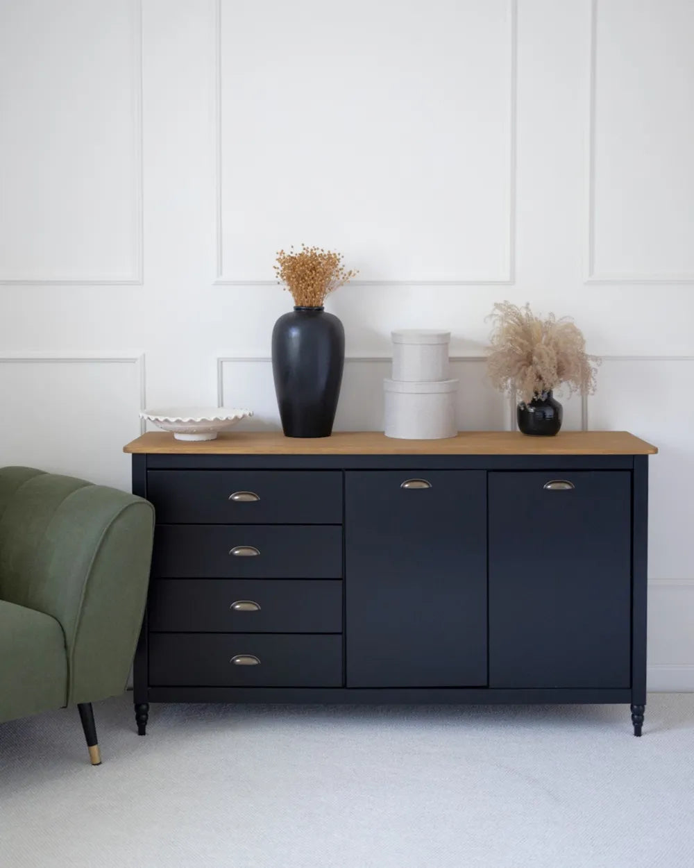 2 Door Sideboard Pine Wood Black Collynns