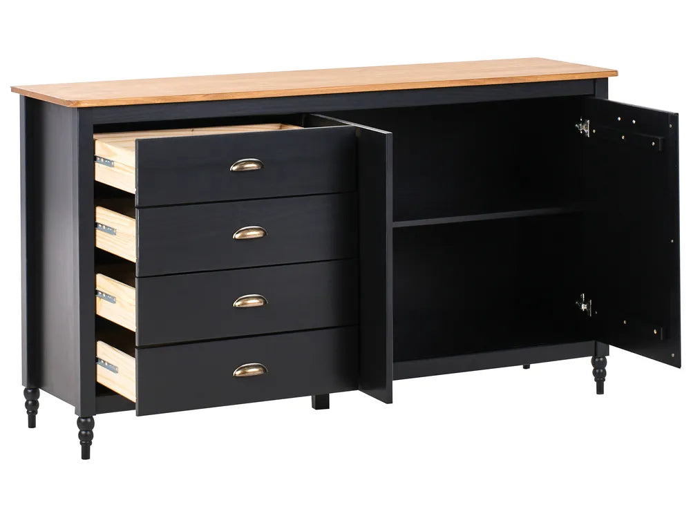 2 Door Sideboard Pine Wood Black Collynns