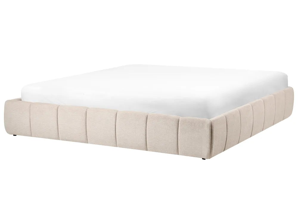 Light beige fabric super king ottoman bed