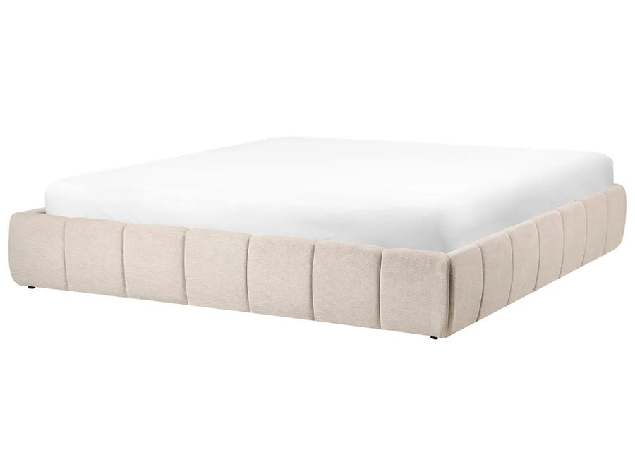 Light beige fabric super king ottoman bed