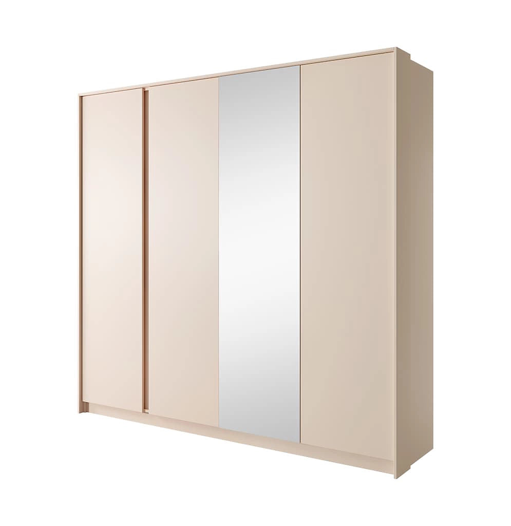 Dast Contemporary 4 Mirrored Hinged Door Wardrobe 9 Shelves 2 Rails Beige (W)223cm