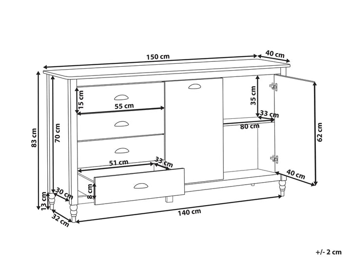 2 Door Sideboard Pine Wood White Collynns