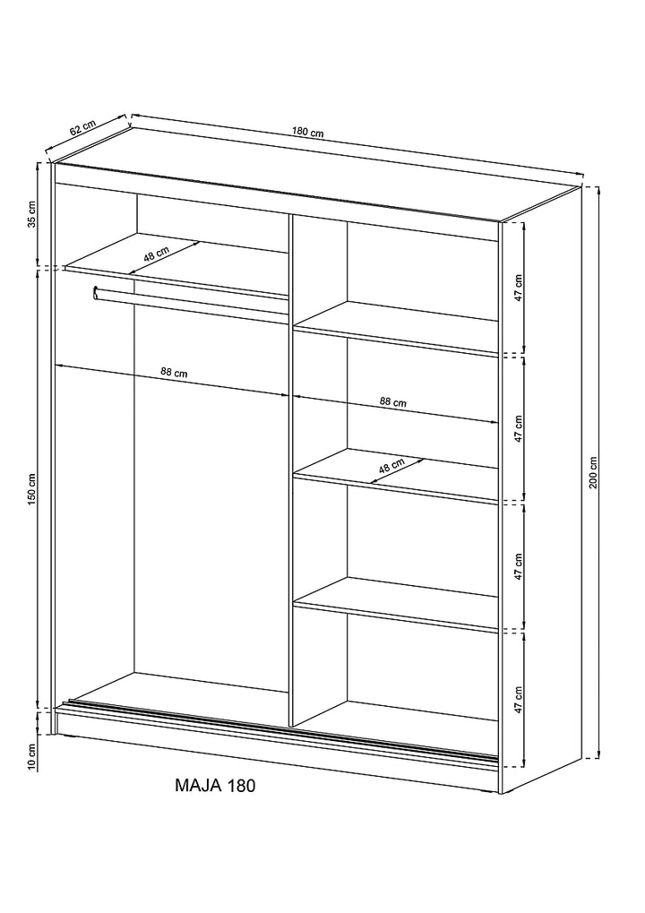 Maja VI Mirrored Sliding Door Wardrobe 180cm in White