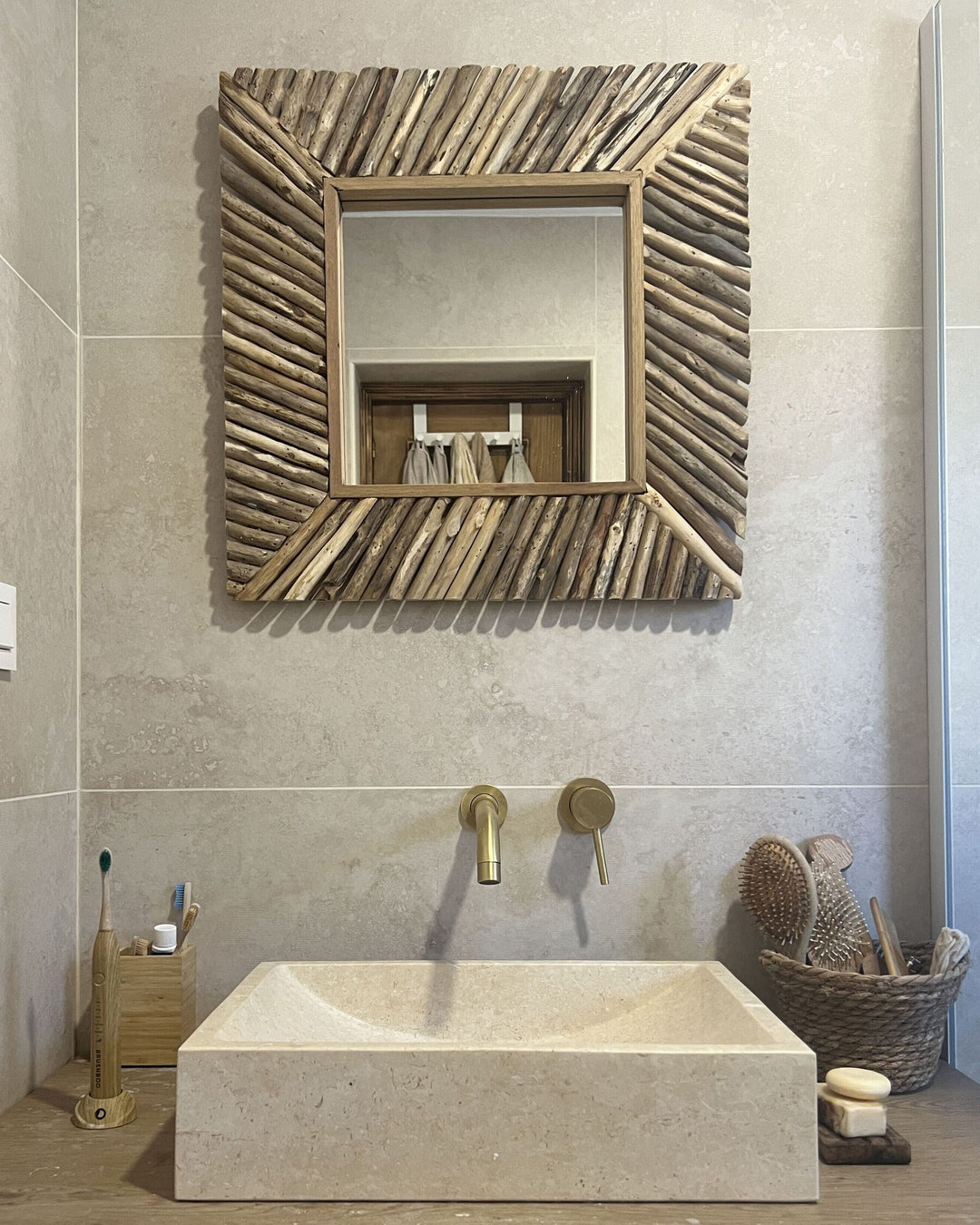 Wall Mirror Kanab Teak Wood Brown