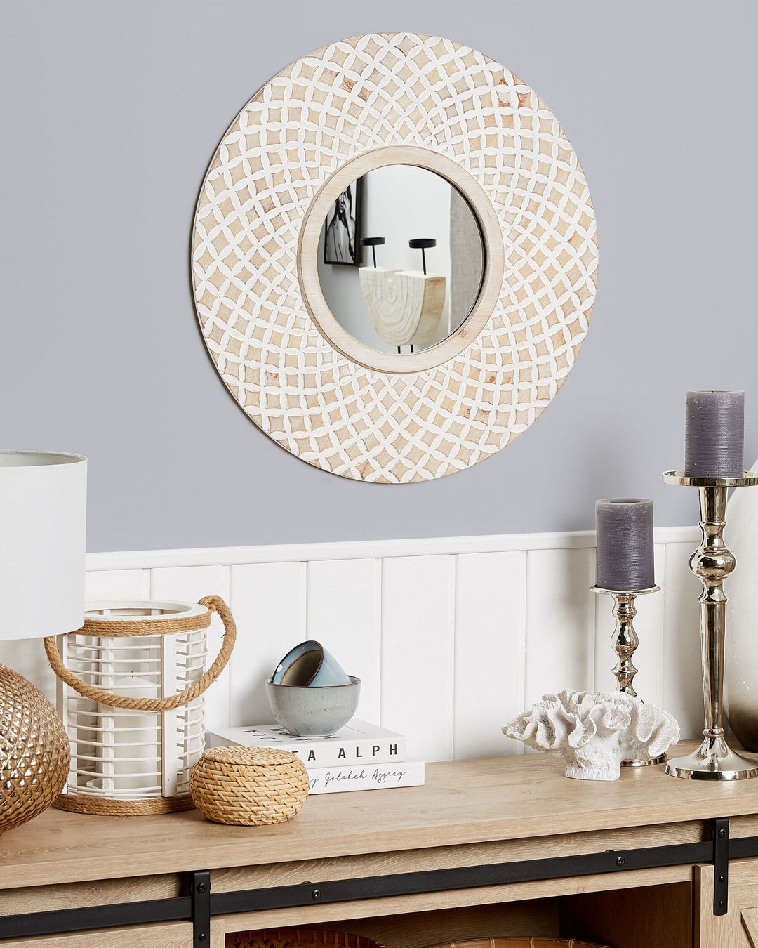 Wall Mirror Pomoro Fir Wood Light Brown