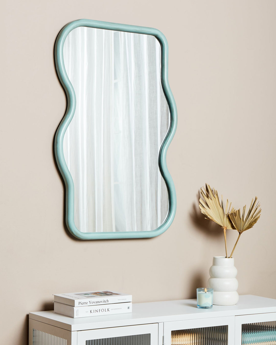 Wall Mirror Ronnet Paulownia Wood Light Blue