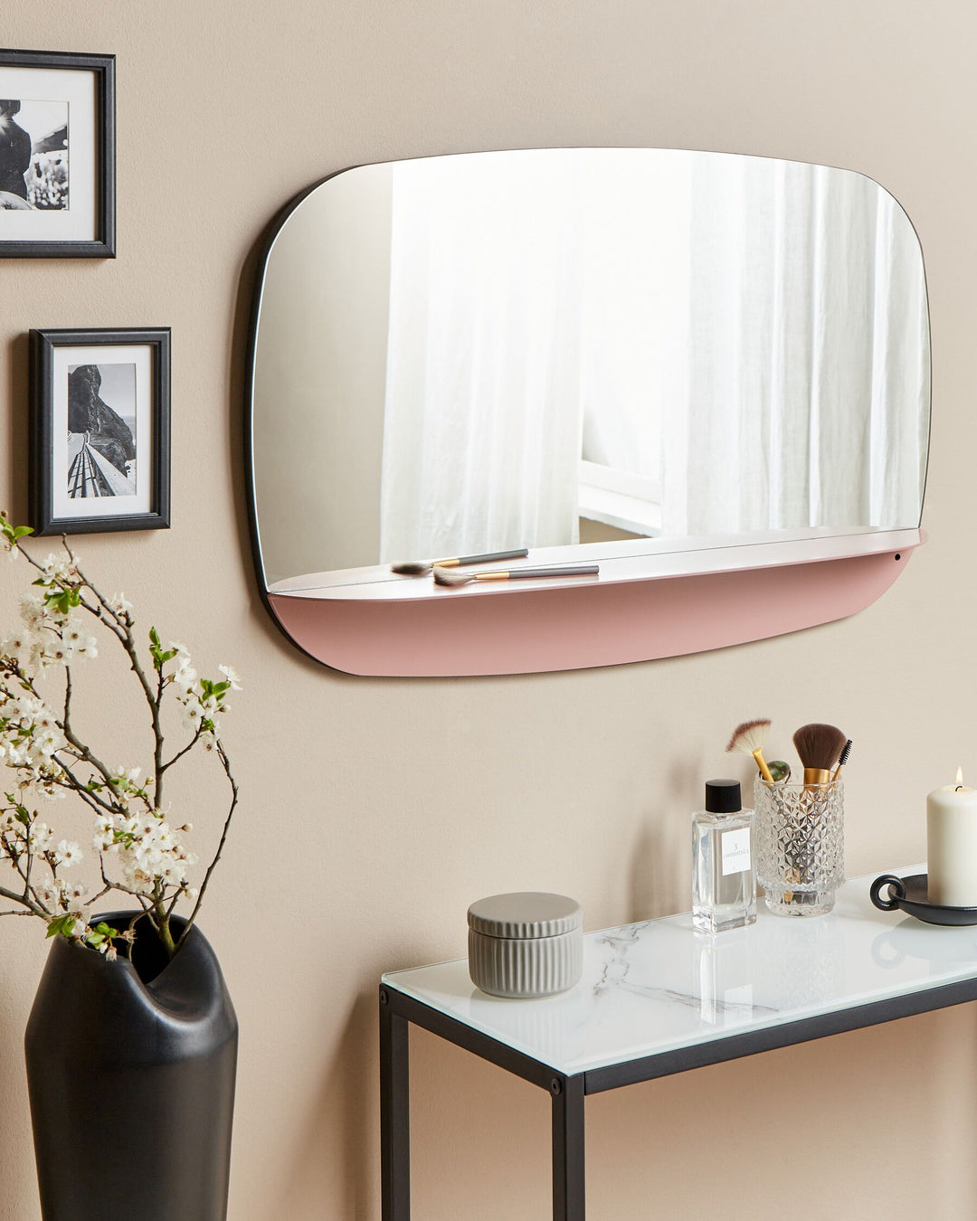 Wall Mirror with Shelf Dosnon Metal Pink