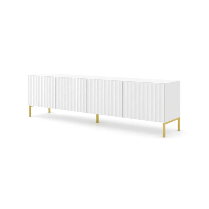 Chic White Wave TV Cabinet with Gold Legs (W)200cm (H)56cm (D)42cm - Sleek & Handle-Free