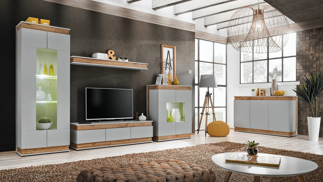 Berlin TV Cabinet 150cm Grey colour with Artisan Oak decor