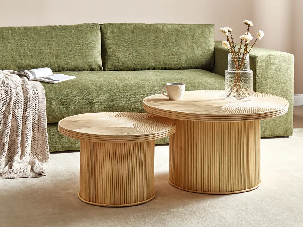 Set of 2 Coffee Tables Rattan Natural Lamotte